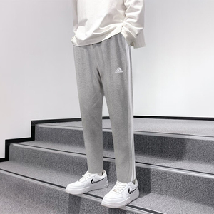 阿迪达斯男裤秋季灰色裤子直筒运动裤adidas篮球训练宽松休闲长裤