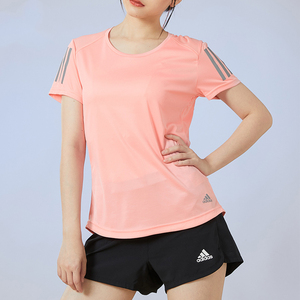 阿迪达斯粉色运动短袖女2024夏季健身瑜伽速干透气上衣T恤FL7815