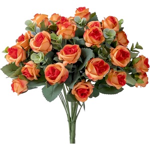 仿真花束尤加利玫瑰 婚庆家居装饰摆设塑料花假花装饰小把束玫瑰