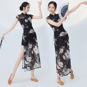 中国风古典舞旗袍专用旗袍跳舞爵士复古改良舞蹈服漏背性感表演服