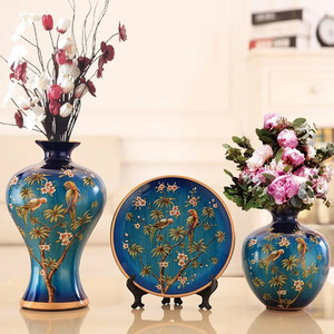 美式陶瓷花瓶摆件客厅插花器欧式餐桌干花瓶博古架家居酒柜装饰品