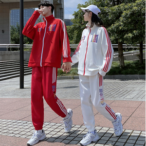 休闲运动套装中国红春秋宽松时尚学生班服男女同款情侣卫衣两件套