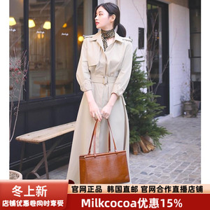 韩国官网代购milkcocoa2月春女法式浪漫优雅气质带腰带风衣连衣裙