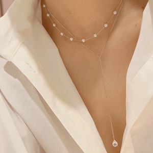 AILILYBA 通体925纯银镀金珍珠间隔颈链项链简约法式高级感锁骨链