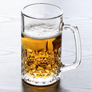 加厚啤酒杯透明玻璃啤酒杯带把大容量扎啤杯耐热茶杯子带柄600ml
