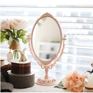 韩国进口 粉色台式化妆镜 时尚梳妆镜 复古装饰镜子 欧式双面镜