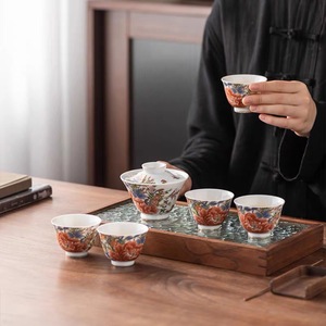 有田九谷烧制日本回流手绘功夫茶具套装高档盖碗茶杯礼品私人会所