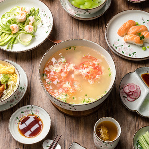 日式碗隔热碗碗汤碗餐具樱花碗碟家用碗米饭碗盘子面碗雪花釉.