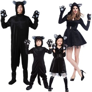 COS万圣节化妆舞会动物黑猫亲子演出服成人男女儿童猫咪舞台服装