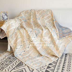 波西米亚纯棉四层纱布毛巾被沙发垫全包罩巾午睡空调薄被儿童盖毯