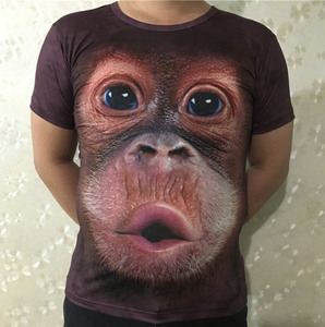 夏季新款短袖T恤男恶搞3d立体个性动物猩猩搞怪体恤加大码半袖男