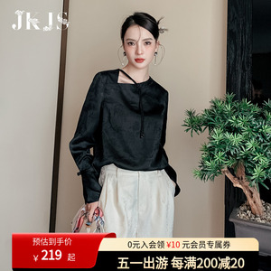JKJS缎面衬衫短款唐装女中国风秋装汉服改良旗袍盘扣新中式上衣