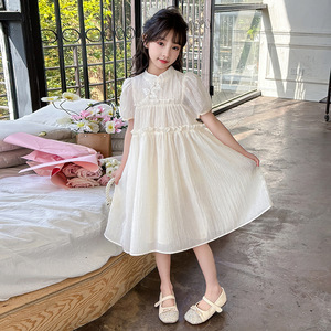 女童白色旗袍连衣裙夏装2024新款儿童裙子夏季新中式小女孩公主裙