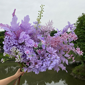 紫色系仿真花绣球花玫瑰绢花婚庆花艺花材婚礼布置假花花束路引花