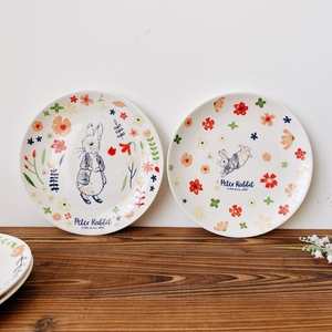 出口可爱兔子和花朵陶瓷餐盘卡通陶瓷盘早餐盘家用菜盘甜品蛋糕盘