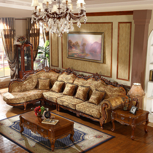 欧式转角布艺沙发组合美式实木复古雕花大小户L型客厅整装可拆洗