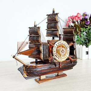 帆船木船小船一帆风顺创新艺术八音盒音乐盒装饰木制熏黑船805