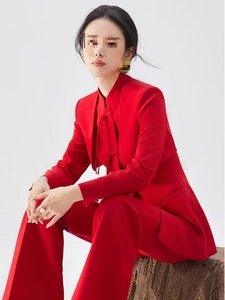 意大利经典刘诗诗同款新中式国风红色西装外套女套装改良唐装西服