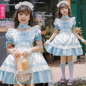 爱丽丝女童连衣裙日常短袖儿童粉蓝女装二次元亲子装萝莉女佣制服