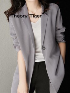 Theory Tiger2023春秋新女装三醋酸宽松西装外套一粒扣通勤小西服