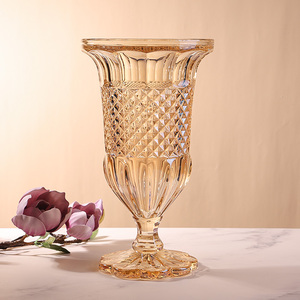 欧式复古水晶玻璃花瓶创意敞口水培插花高脚客厅干花鲜花家用摆件