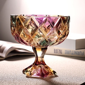 创意水晶玻璃高脚杯水果盘家用客厅高颜值糖果盘轻奢大号水果碗