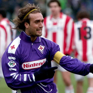 1998-99赛季佛罗伦萨主场复古风足球衣紫色长袖套装9号巴蒂斯图塔