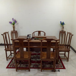 明清仿古中式家具实木榆木将军台茶桌功夫新中式茶桌餐桌两用桌