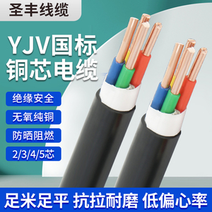 国标YJV铜芯电线2/3/4/5芯*1.5/2.5/4/6/10平方三相充电桩电缆线
