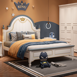 奇堡伦 骑士 美式儿童床男孩单人王子床实木床1米2青少年卧室床