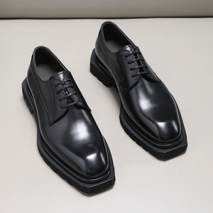 新款男鞋真皮透气商务正装皮鞋EVA橡胶发泡底德比鞋时尚厚底单鞋
