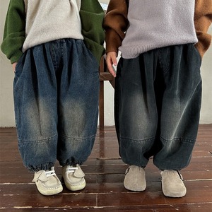儿童冬季新款加绒牛仔裤韩版男童女童做旧复古加厚灯笼裤宝宝长裤