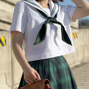 正统基础款墨绿色二本jk制服中间服学院风套装水手服本白色短袖