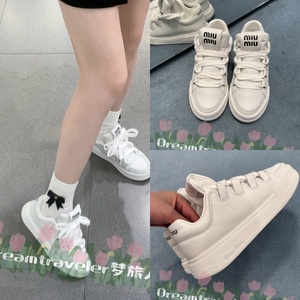 Dreamtraveler代购/MIUMIU缪缪23新款小白鞋时尚单鞋系带厚底鞋