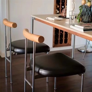 MiKON 现代简约不锈钢餐椅 中古家用餐桌椅民宿设计师实木靠背椅