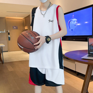 无袖t恤男夏季2024年新款篮球服休闲背心套装青少年一套衣服搭配