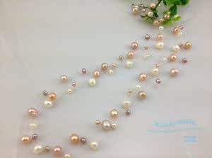 混彩珍珠项链彩色珍珠项链 满天星珍珠项链天然 多层可订制长度
