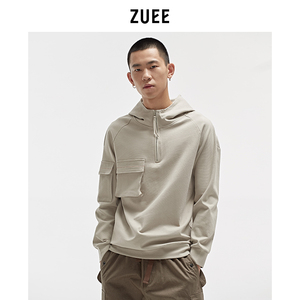 ZUEE原创设计男装 男士春季新款纯色连帽修身卫衣休闲外套基