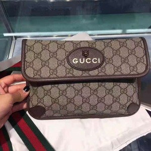 GUCCI/古奇GG Supreme新款男女款织带虎头logo休闲腰包胸包493930