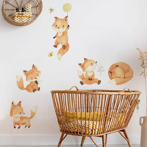北欧ins狐狸卡通插画墙上壁纸童房动物宝宝房墙贴装饰自粘贴画