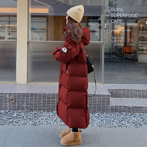 长款红色羽绒棉衣棉服外套女冬季2024新款时尚洋气加厚面包服棉袄