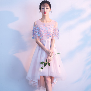 粉色伴娘服春夏短款主持小个子连衣裙2022新款晚礼服女演出高级感