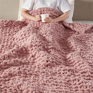 去中东的订单 很少见的一款毛毯 粉色和白色编织毛毯127*152cm