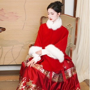汉服冬款中式女装中国风伴娘服礼服秀禾服红色回门套装马面裙婚服