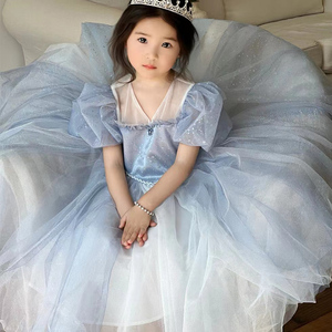 爱莎公主裙女童春夏季艾莎蓝色连衣裙儿童洋气高级生日礼服装春款