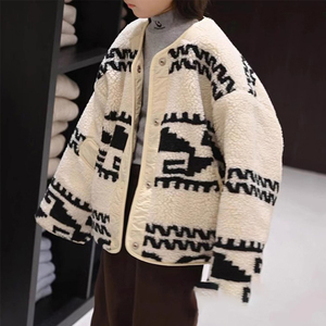 波拉borabora韩国童装女童两面穿羊羔绒外套冬季儿童棉服洋气衣服