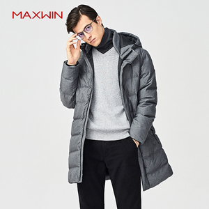 闲置MAXWIN马威羽绒冬季大衣男式纯色连帽羽绒服保暖长外套