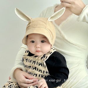 春秋新款婴儿帽子可爱兔耳朵宝宝套头帽薄款宫廷帽男童女童遮阳帽