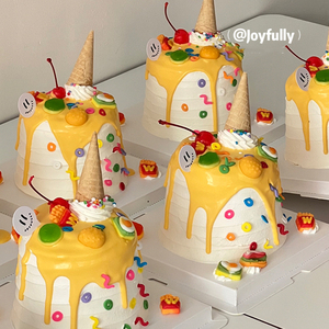 彩色缤纷糖果六一儿童节淋面蛋糕装饰卡通汉堡薯条零食软糖小甜筒