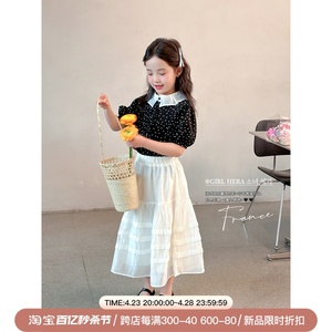 女童衬衫2024夏季新款短袖娃娃衫儿童韩版法式波点泡泡袖衬衫上衣